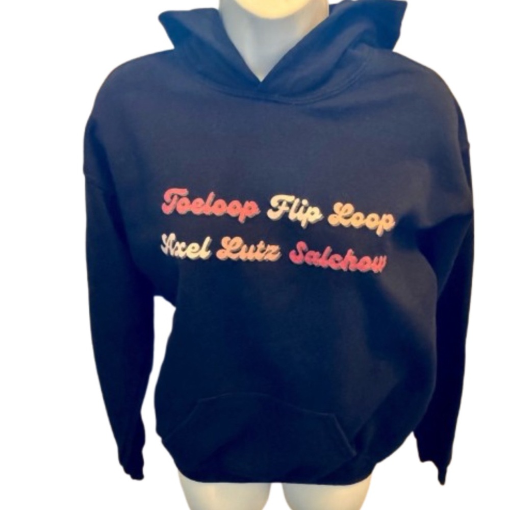 Black Hoodie with Ice Skating Jumps Text